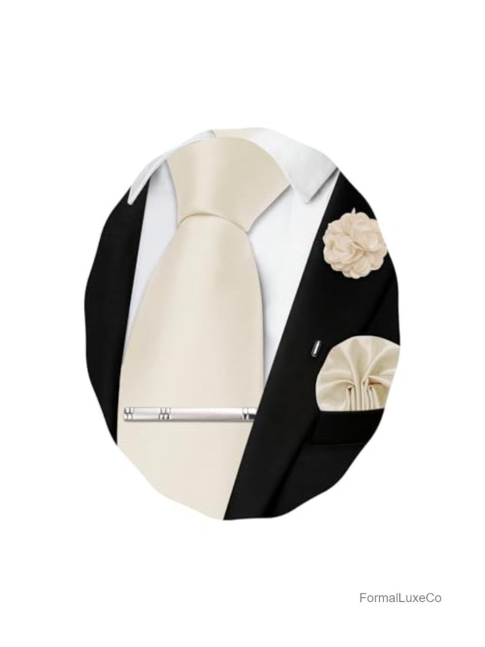Men's Satin Tie and Pocket Square Set with Tie Clip and Lapel Pin